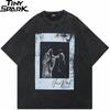 Hip Hop Vintage Washed Black TShirt Streetwear Retro Picture Graphic T Shirt Cotton Unisex Tshirt Men Tops Tees Hipster