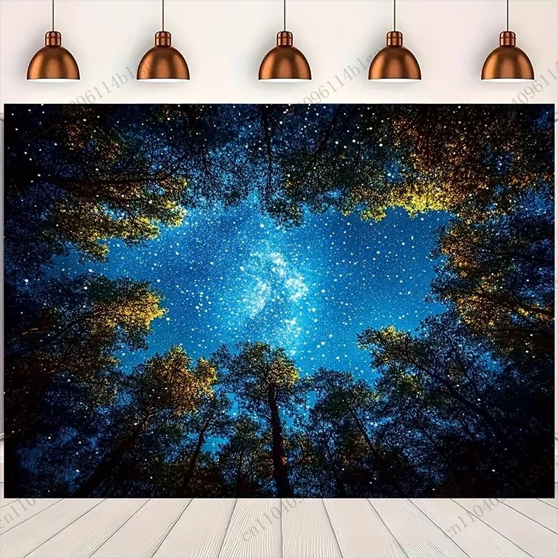 Verträumtes Waldkronendach und Milchstraßen-Ästhetik Raum Wandbehang Wandteppich - Schlafzimmer Wohnheim Hintergrundstoff für Wohnheimzimmerdeko