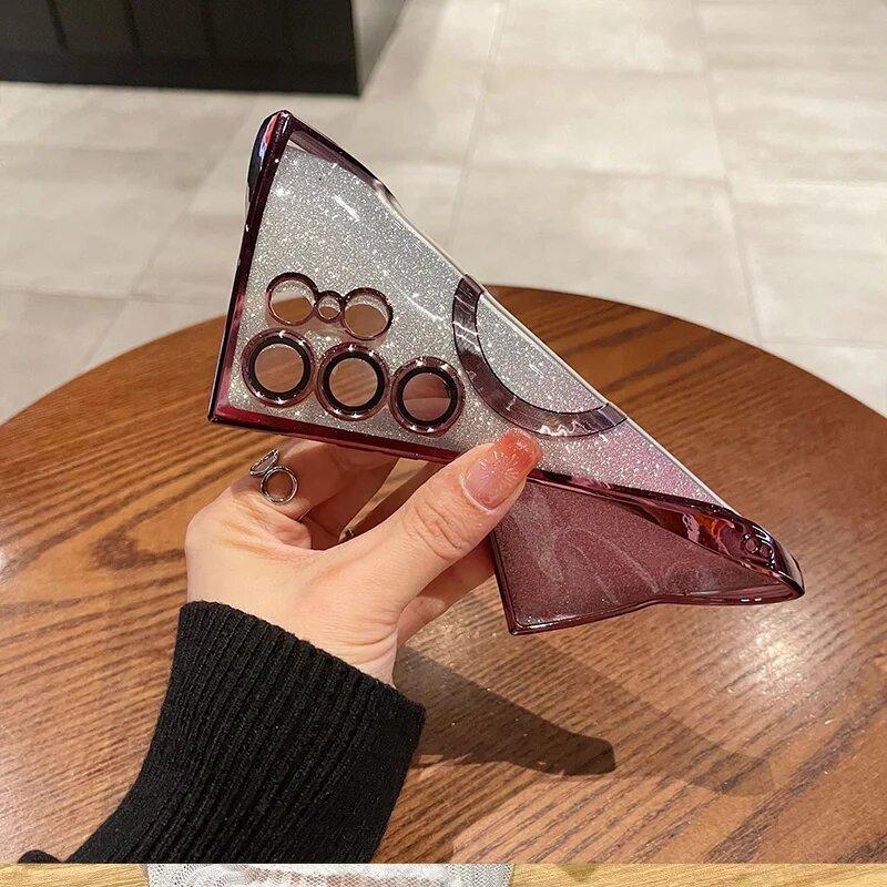 Luxury Plating Glitter For Magsafe Magnetic Phone Case For Samsung Galaxy S25 S24 S23 S22 S21 Ultra Wireless Charging Soft Cover