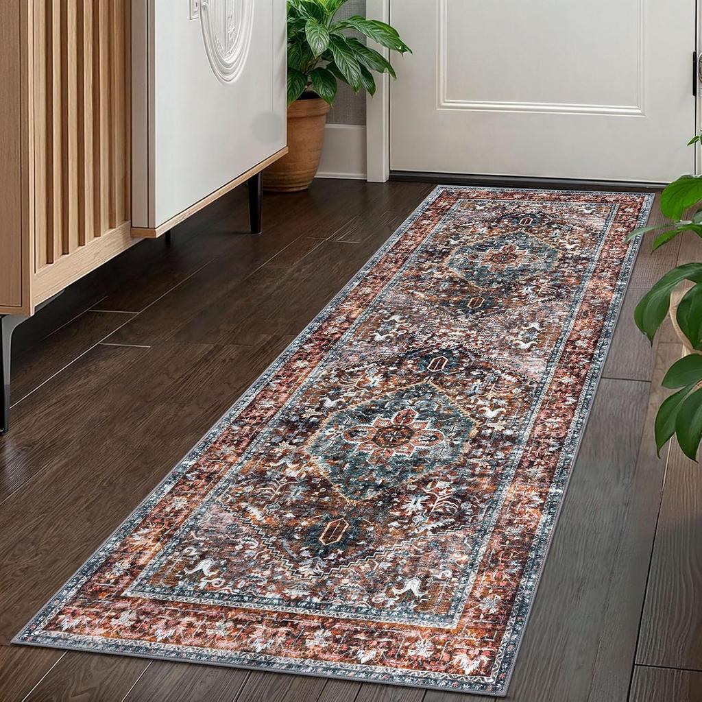 Vintage Persian Runner Rug, Non-Slip Hallway Carpet,Traditional Oriental Pattern Long Floor Mat for Entryway  Home Decor