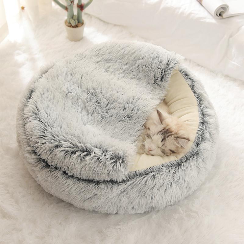 Cat Bed Pet Mattress Warm Soft Plush Pet Bed with Cover Round  Cat Dog  Sleeping Nest Cave for Small Dogs Kitten