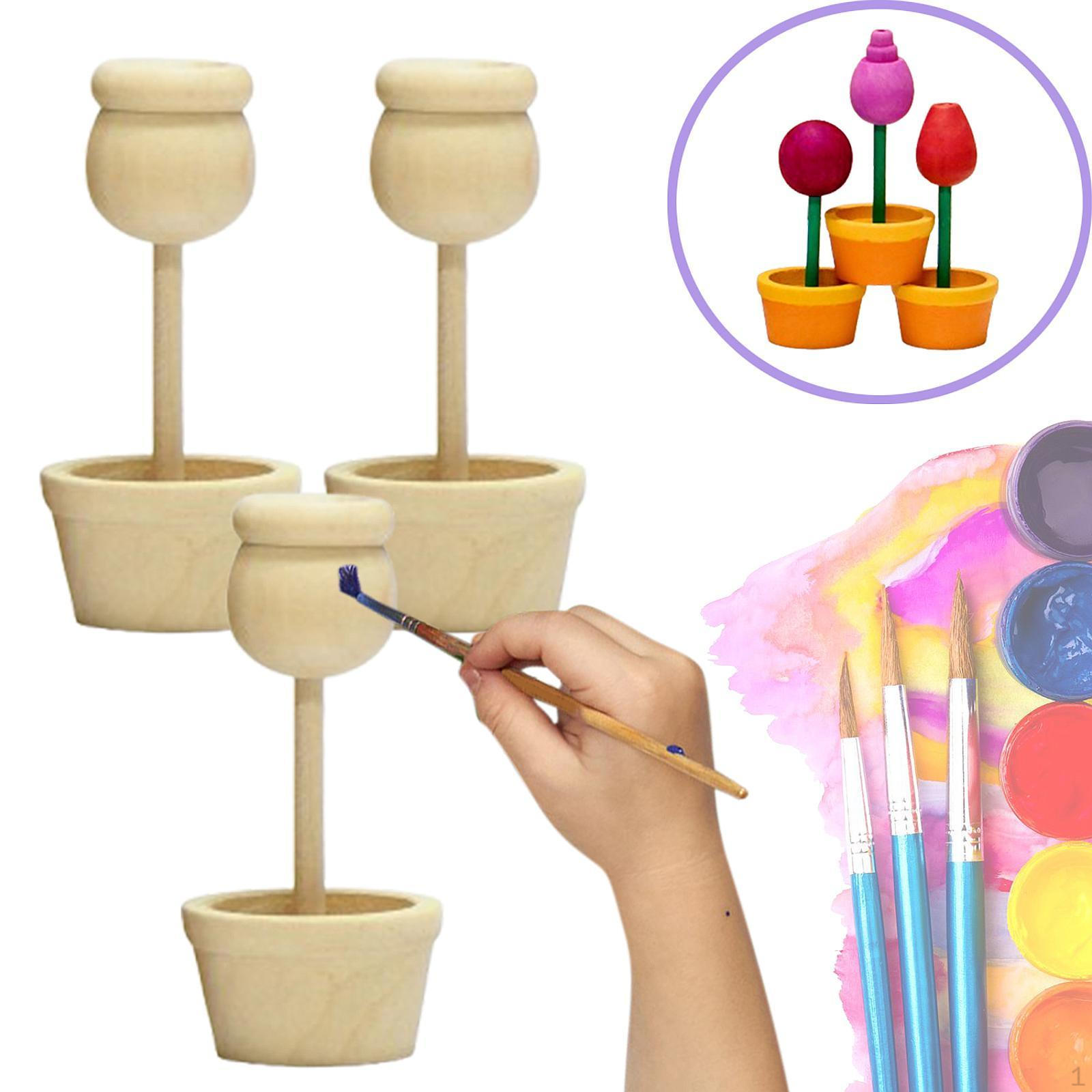 

3 шт. Неокрашенный деревянный цветочный горшок Набор для DIY-посадки Граффити Деревянные поделки для ресторана style C