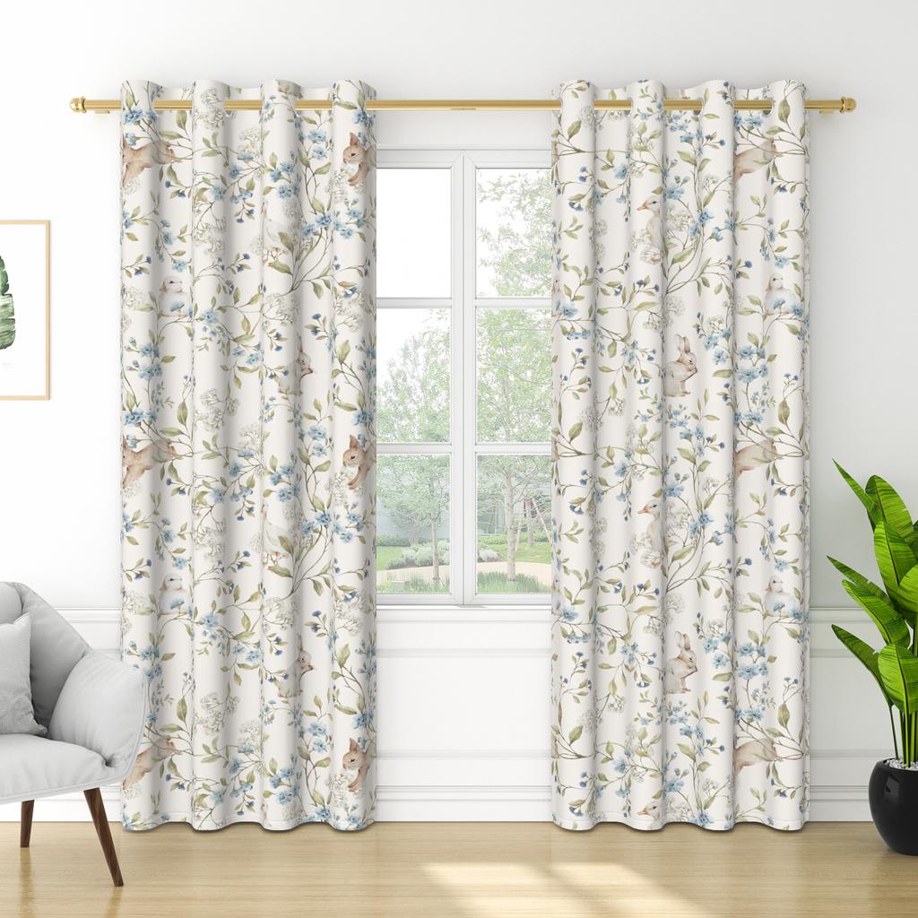 Set Of 2 Floral Pattern Curtains Botanical Design Bedroom Living Room Window Decor Home Drapes Darkening Made Polyester Treatment