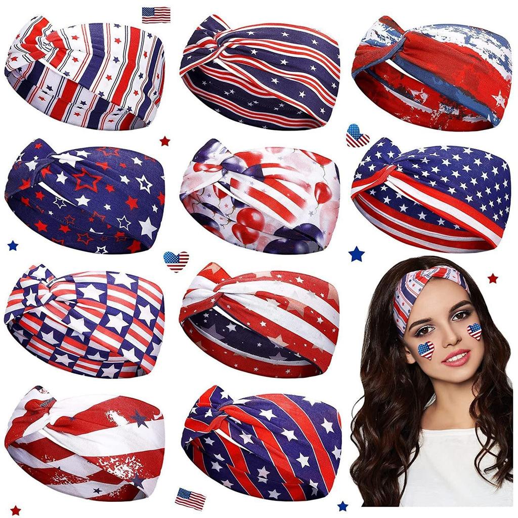 American Flag Headband: Elastic, Sweat-Absorbent for Yoga & Running on Independence Day
