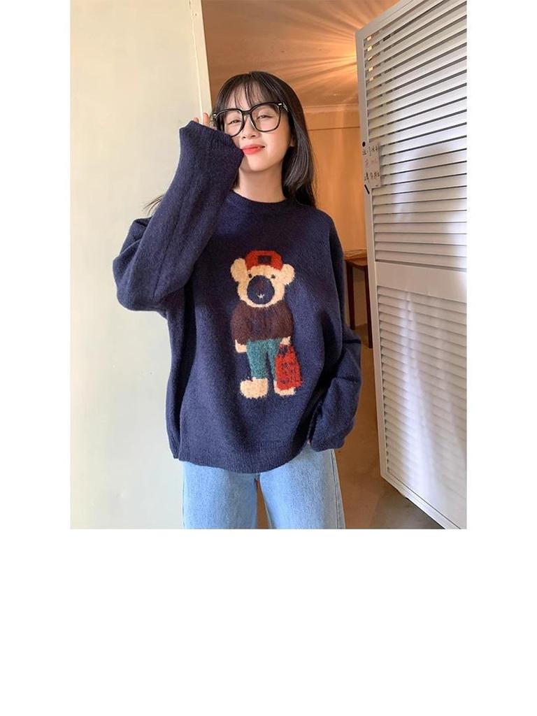 Weicher & Stilvoller Bärenpullover - Damen Herbst/Winter 2025, Koreanischer Locker Gestrickter Pullover
