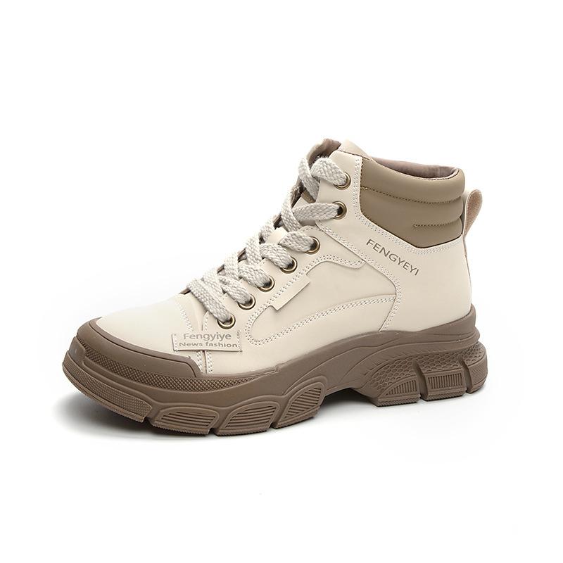 Soft leather Martin boots autumn and winter new non-slip warm short boots velvet fashion versatile women's shoes casual shoes