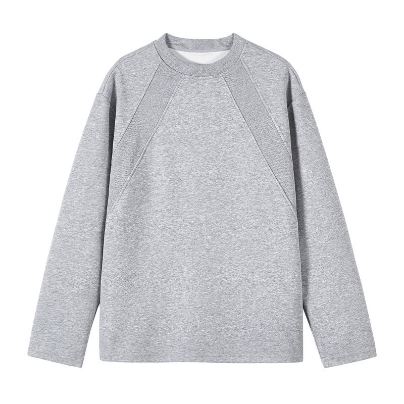 Bavlněná patchworková mikina volného střihu s dlouhým rukávem, jednobarevná, ležérní, outdoorová