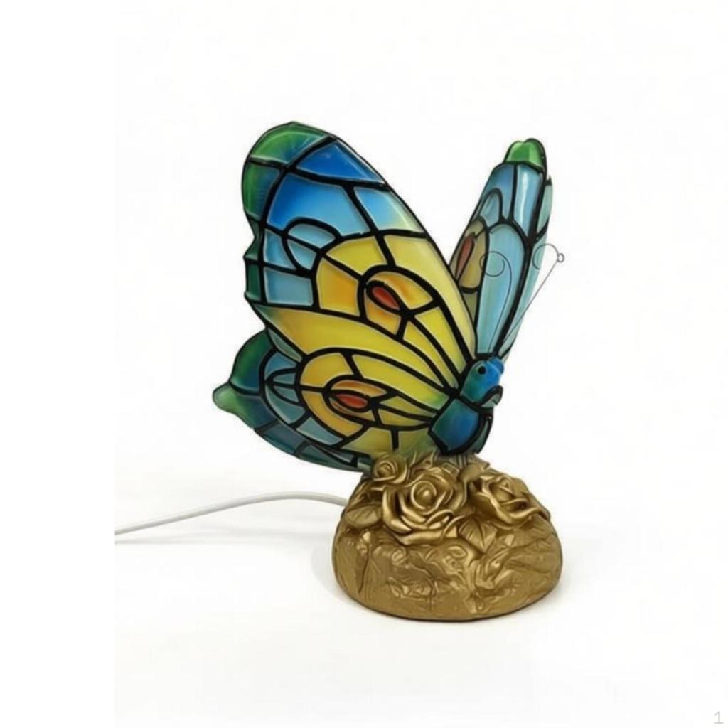 Butterfly Lamp USBPowered Stained Glass Style Warm Glow Nightlight with LED Bulb for Bedroom,