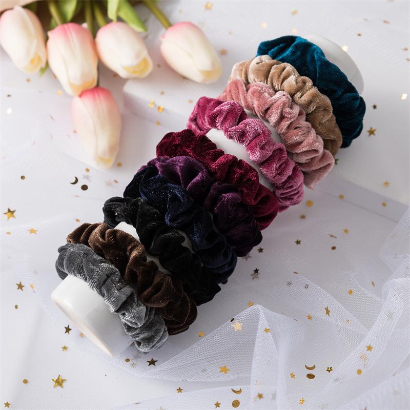 Vintage Rich Texture Ruffled Hair Circles Deep Autumn Colors Lustrous Scrunchies Strong Grip Decorative Ponytail Holders