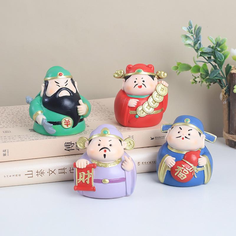 Adorable Resin Car Decorations Lucky Wealth God Figures Cartoon Style Stress Reliever