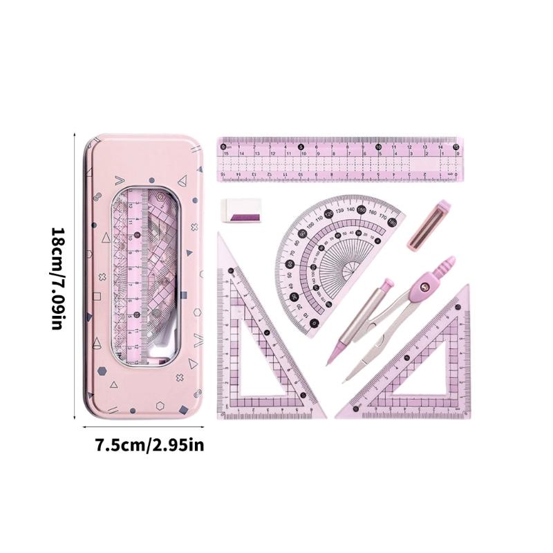 Multifunctional Drafting Tools Kits Including Compass Ruler Protractors Eraser For School Office Home Use In Organizers Box