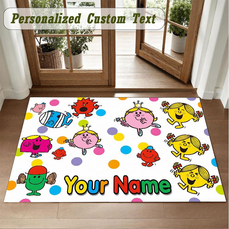 Crystal Velvet Square Rug Custom NameMr. Men & Little Miss Pattern Non Slip Home Floor Decor Rug