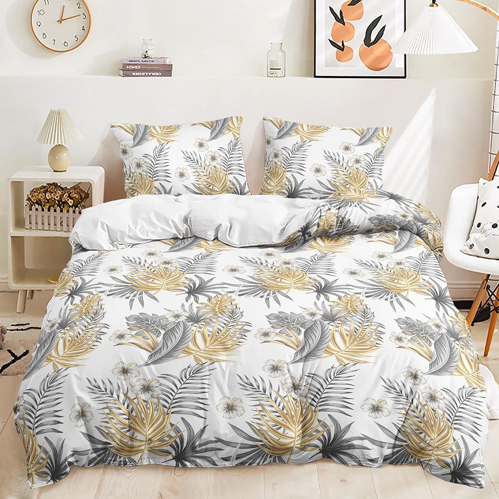 Three-Piece 3D Quilt Cover Plant Leaves Simple Wind Kit Bedding