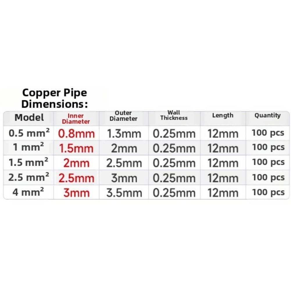 Bulk pack 500 copper tube connectors for electrical For wire connection in 5 sizes for diy and professional use