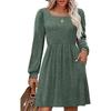 Damen-Kleid mit eckigem Ausschnitt und langen Ärmeln, lässig, süß, Strickkleid mit Taschen