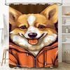 Adorable Corgi Hoodie Shower Curtain Cute Dog Wall Art for Bathroom Decor Modern Cartoon Pet Design (Brown Background)