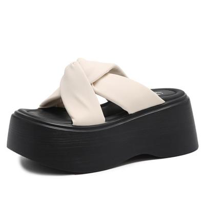Talons Mode 7CM Sandales Compensées à Plateforme Épaisse pour Femmes Bout Ouvert Semelle Épaisse Sandales à Compensées Femme Été Nouvelles Tongs de Plage Féminines 2024