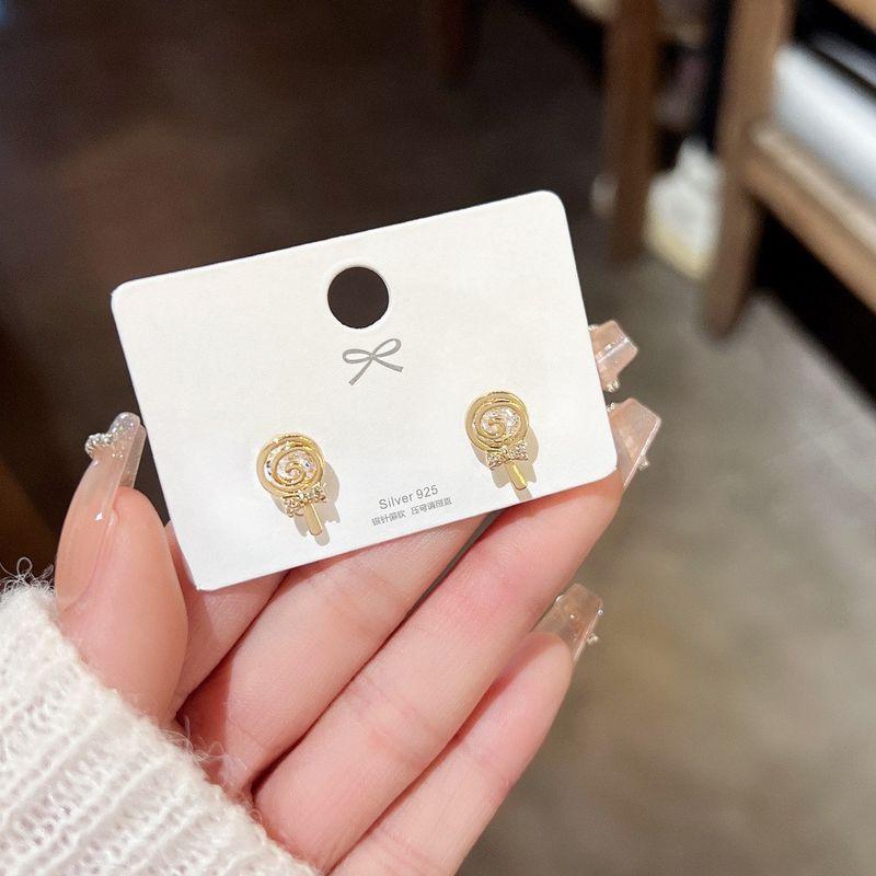 

Ceramic Flower Watermelon Combination Cute Earrings Sterling Silver Needle Golden Lollipop