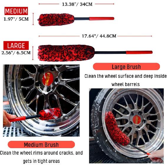 Professional 4 Pack Long Handle Wheel Brush Kit For Cleaning Wheel And Tire- 2X Soft Wheel Cleaning Brush, Detailing Brush And Stiff Tire Brush,