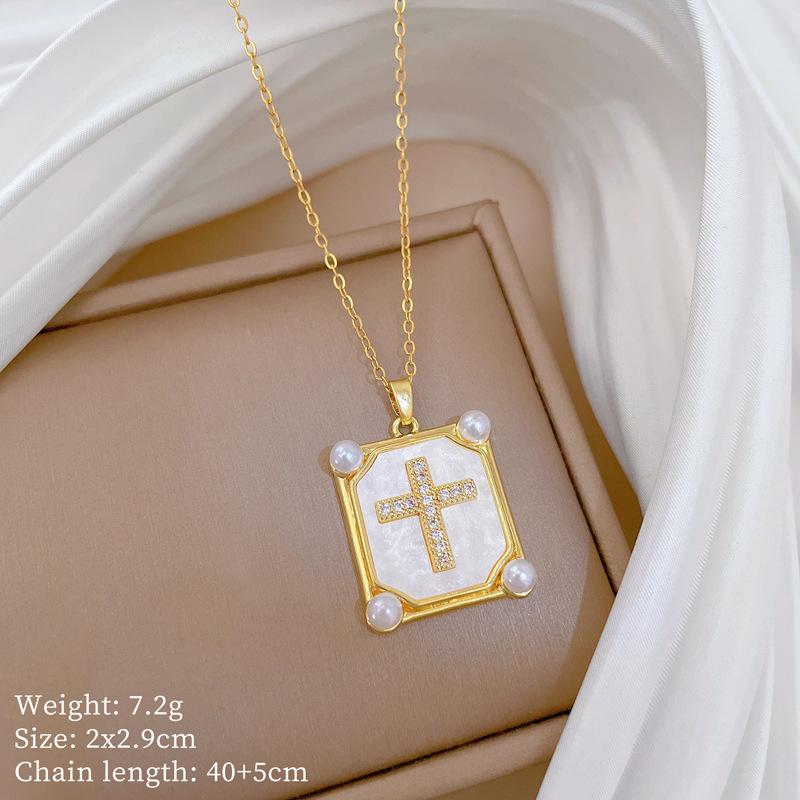 Copper Micro-Inlaid Cross Fashionable Light Luxury Temperament Gorgeous Full Diamond Necklace Female Versatile Collarbone Chain Titanium Steel