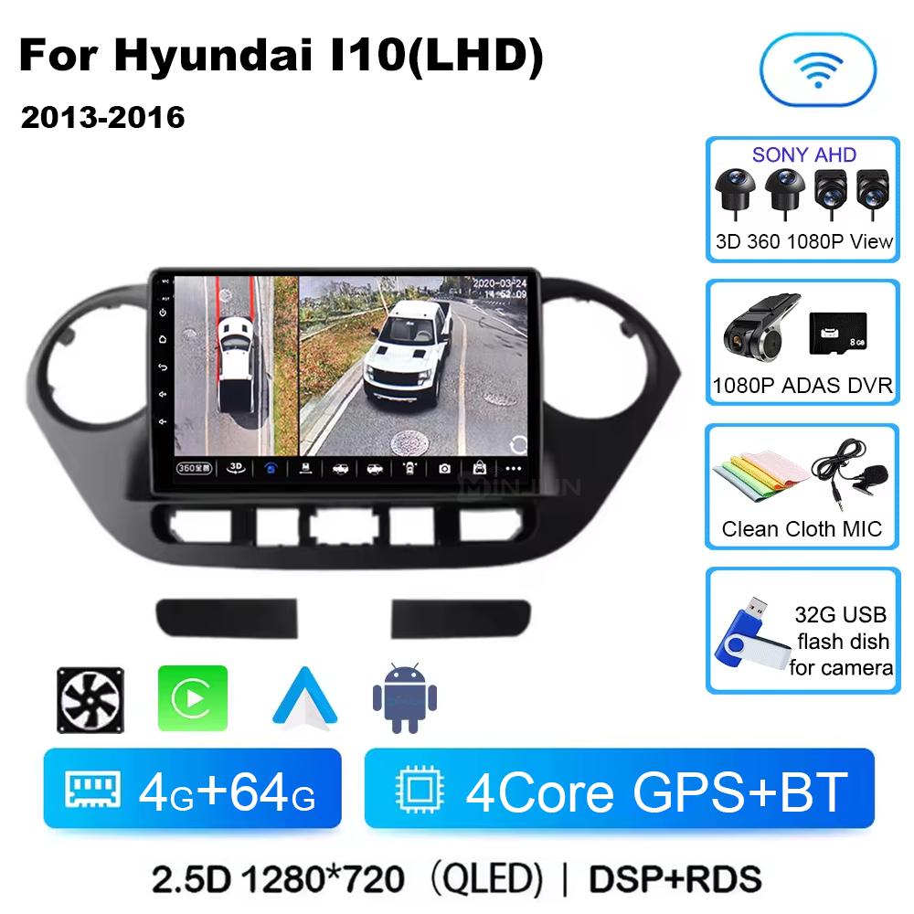 Android 14 For Hyundai I10 2 2013 -2018 LHD 2K QLED Stereo Car Radio Multimedia Video Player GPS CarPlay Auto 4G+WIFI Navigation