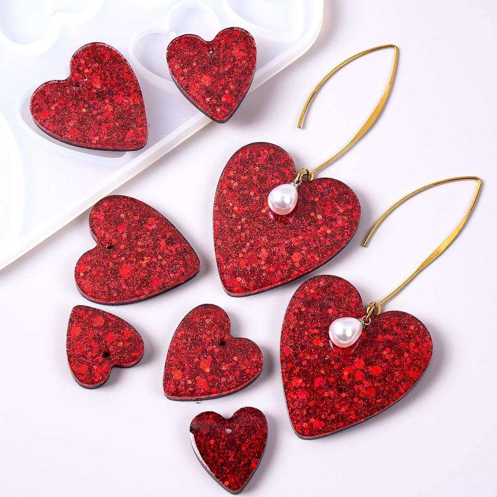 Heart Series Earrings Silicone Mold DIY Valentine's Day Decor Crafts Making Epoxy Resin Pendant Necklace Keychain Jewelry Molds