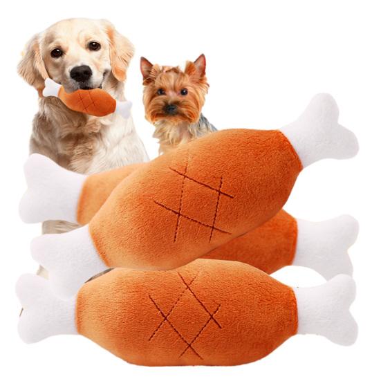 Plush Dog Toy Squeaky Stuffed Chicken Drumstick Dog Chew Toy Puppy Teething Toy for Small Medium Dogs