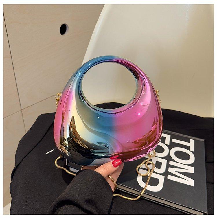 New Mini Gold Evening Handbag PVC Metallic Luster Half-moon Party Women's Bag Small and Versatile Round Handle Messenger Bag