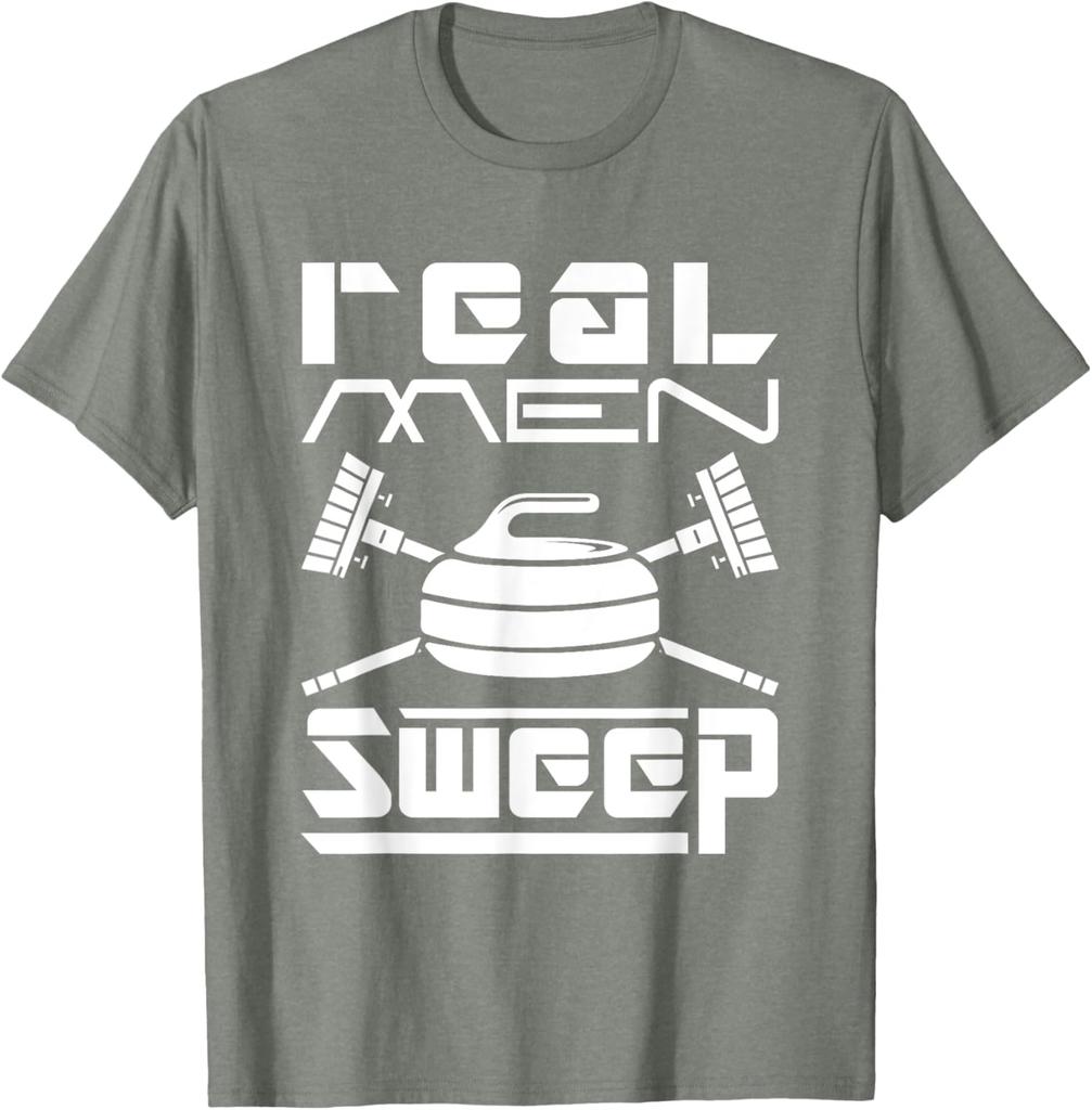 Real Men Sweep Curling Graphic Tee Cotton Short Sleeve Casual TShirt Gift for Men