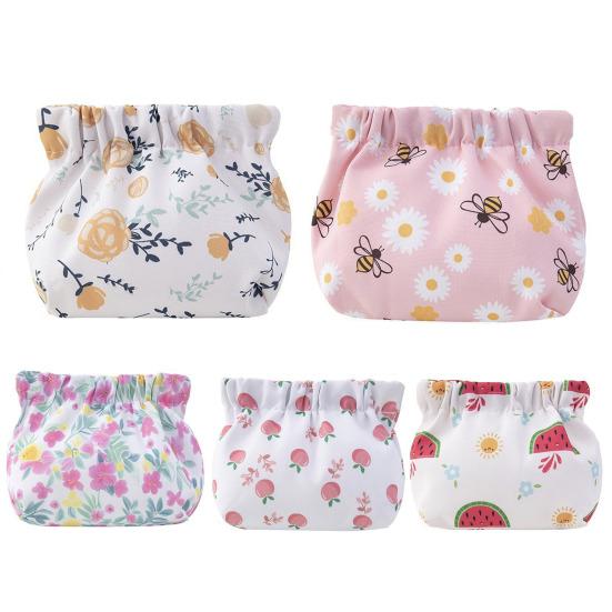 Storage Bag Floral Print Metal Spring Opening Portable Lightweight Commute Travel Makeup Bag Earphone Key Stoarge Pouch Cosmetic Bag