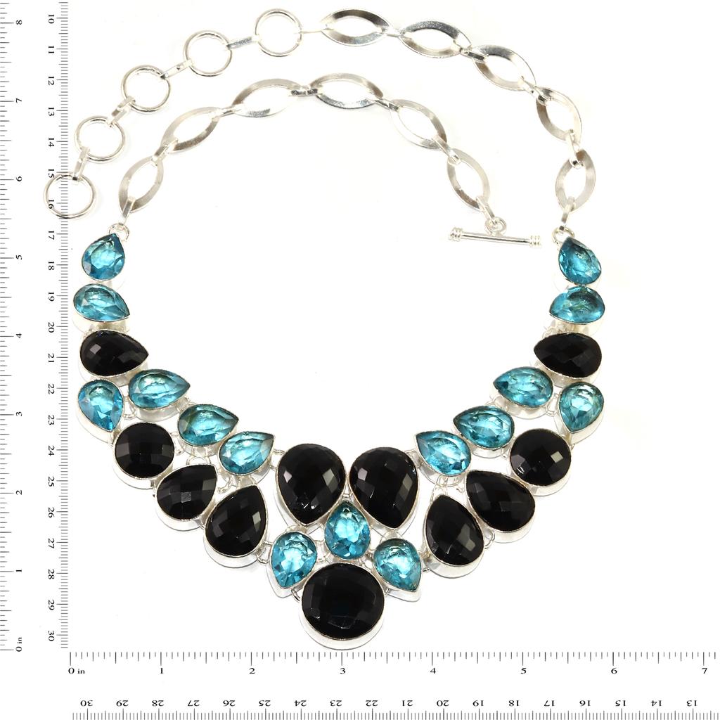 Black Spinal  Swiss Blue Quartz Silver Jewelry Necklace 16-18''