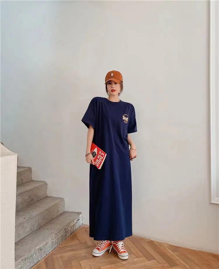 Plus Size Korean Style Printed T-Shirt Dress: Knee-Length Skirt for Summer Fashion