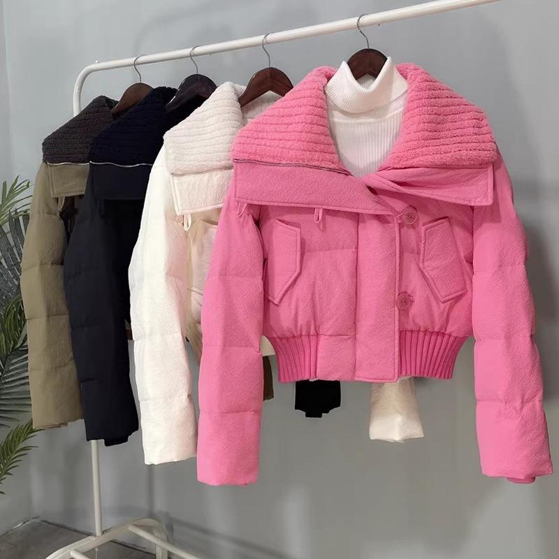 Winter New Design Feeling Lamb Wool Lapel Fashion Korean Version Thick Short Bread Jacket Cotton Coat Trendy