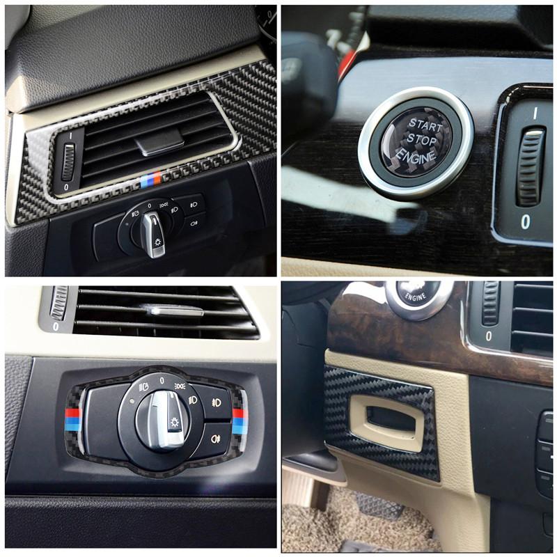 

Наклейка из углеродного волокна, автомобильный переключатель зажигания, панель переключателя фар, декоративная наклейка для BMW 3 E90 E92 E93, внутренняя