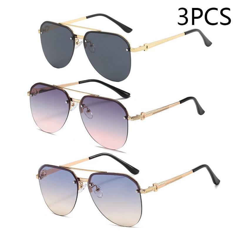 Nouvelle Mode Métal Demi Monture Lunettes de Soleil d'Extérieur pour Femmes Lunettes Classiques à Double Barre
