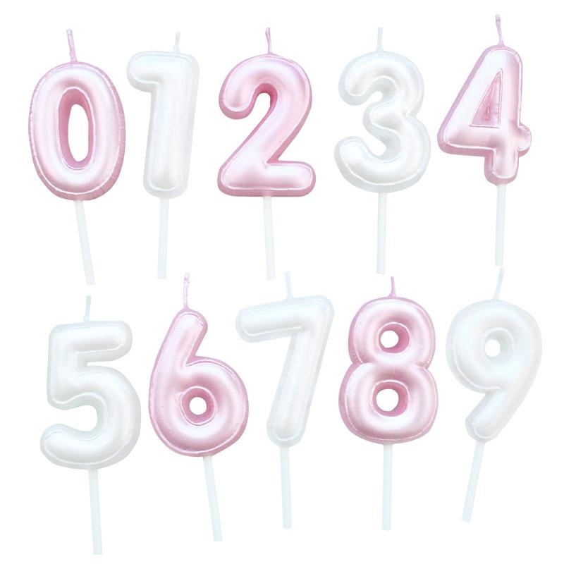 New Product Pearlescent Digital Birthday Candles 0-9 Baking Party Decoration Pink White One-year-old Cake Candles