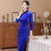 1011 autumn and winter new velvet cheongsam fashionable black size medium length nine-quarter sleeve banquet wedding women's clothing