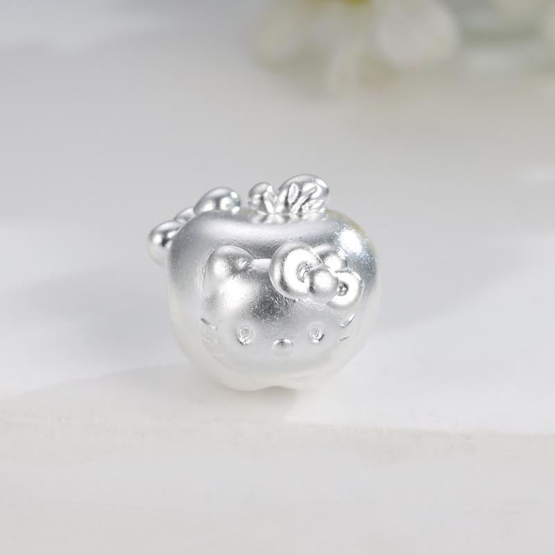Sterling Silver 999 Hello Kitty Apple Beaded Bracelet - Handmade Woven Rope DIY Jewelry Accessory with Lucky Cat Beads
