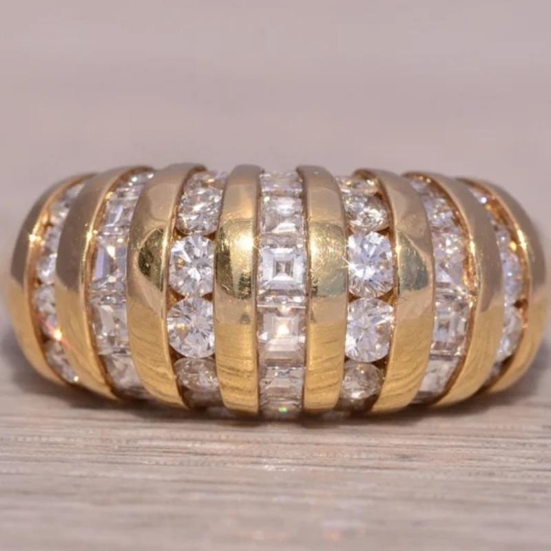 Dazzling Inlaid White CZ Women's Ring Exquisite Gold Color Geometry Daily Wear Party Jewelry Anniversary Gift