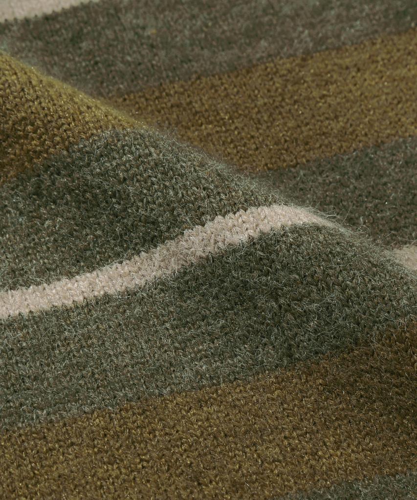 TRILLION Washable Hairy Striped Button Cardigan Knit_Khaki