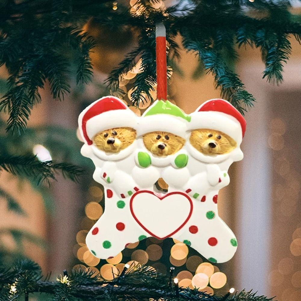 Cartoon Christmas Brown Bear Pendant Love DIY Name Pendants Christmas Tree Decoration  New Year Style D