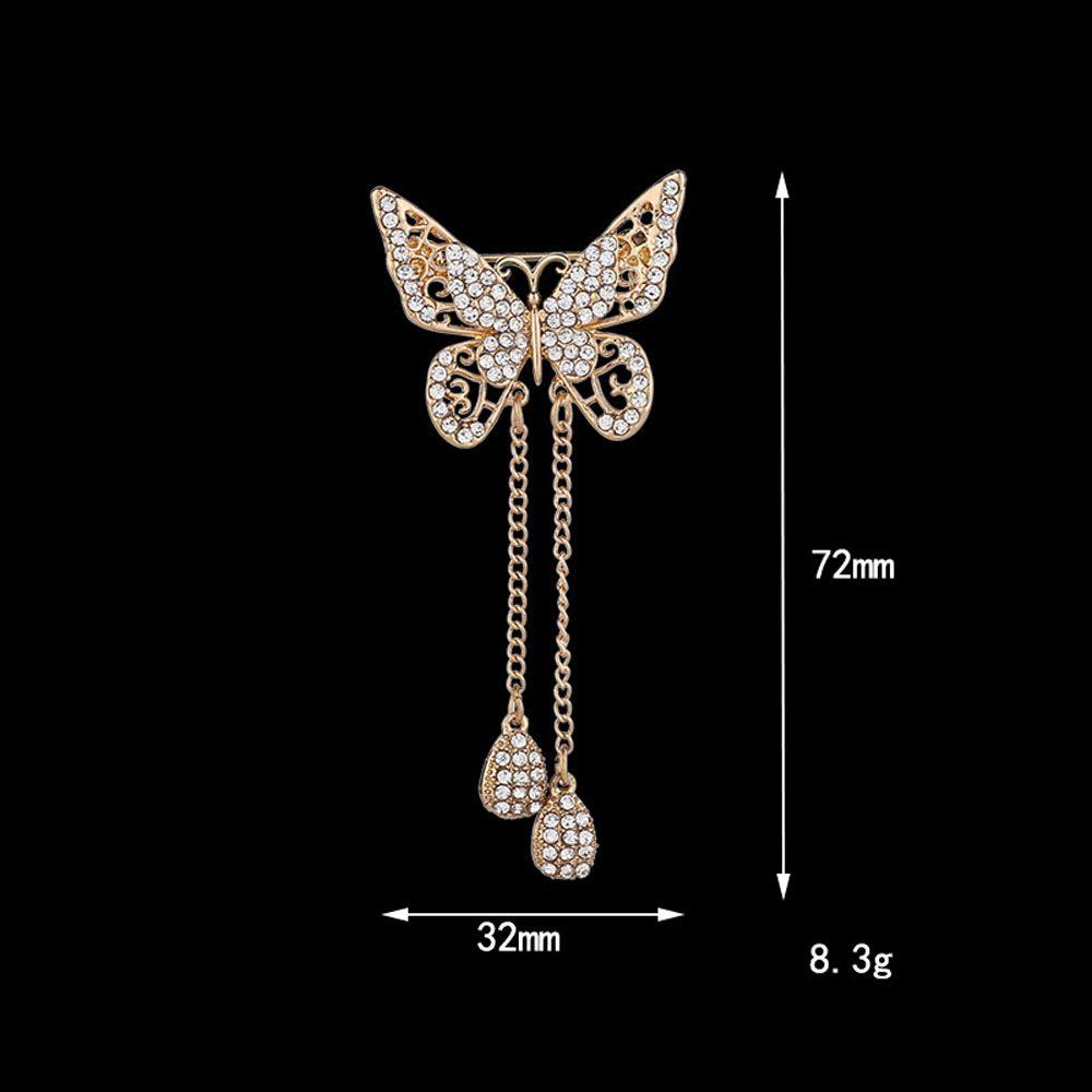 Tassel Drop For Women Girl Cubic Zircon Butterfly Corsage Accessories Brooches Pin Jewelry