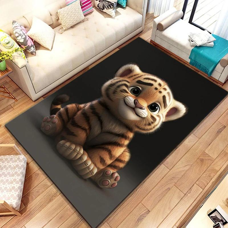 Cute Little Tiger Pattern Rug Wild Animal Carpet for Living Room Bathroom Mat Creative Doormat for Bedroom Home Decor Floor Mat
