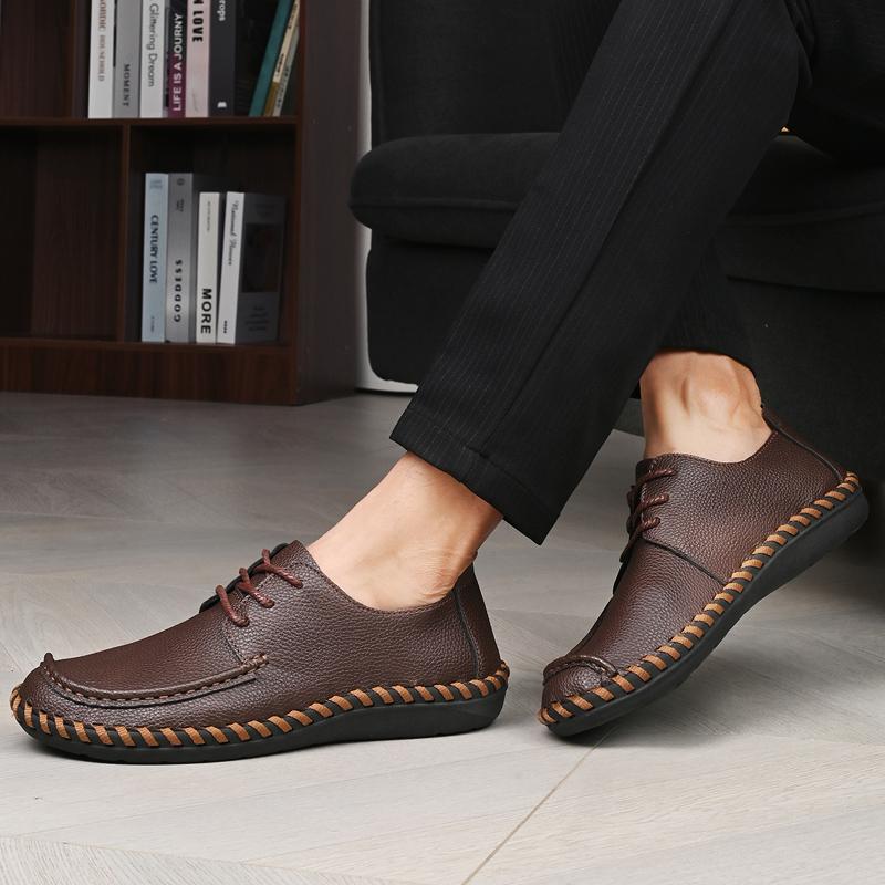 Summer High-quality Men Casual Shoes Leather Outdoor Walking Lace-up Sneakers Fashion Male Leisure Vacation Soft Driving Shoes