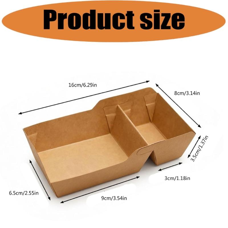 Disposable Paper Boats 100 Count Paper Serving Basket Trays with Two Separate Compartments, Open Food Servers That Fit Together for Presenting Fries