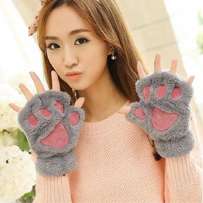 Winter Koreanische Cartoon Katzenkralle Fingerlose Handschuhe - Niedlich, Dick & Warm Bärenpfote Plüsch für Männer, Frauen & Mädchen