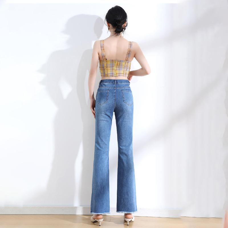 Blaue ausgestellte Jeans für Damen, hohe Taille, elastisch, schmal, Sommer, Retro-Rand, Y2K, lässige Streetwear, Vintage-Hose