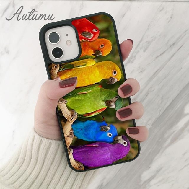 Rainbow Flower Bird Ringneck Parrot Phone Case for iPhone 11 12 13 14 Pro Max mini XR XS SE 2020 7 8 Plus Samsung S21 S22 Cover