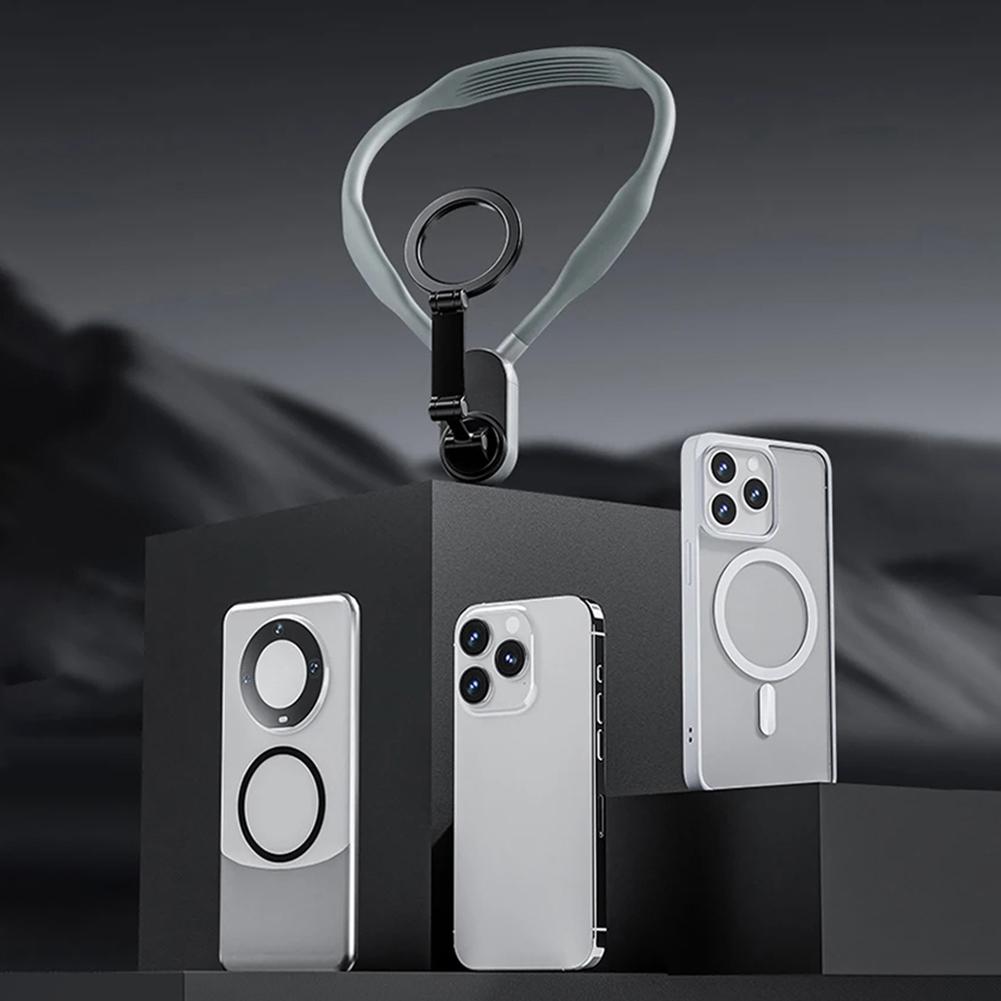 Magnetic Neck Mount POV/Vlog Selfie Phone Mount Angle Adjustable Silicone Hand Free Phone Neck Holder for Samsung Huawei