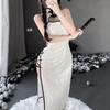 Erotic Qipao Lingerie Sexy Cheongsam Dress Hollow Bra Jacquard Porn Outfit High Split Bandage Retro Chinese Cosplay Costumes